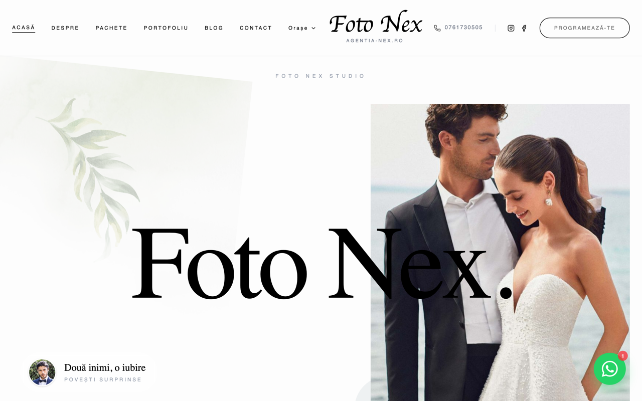 Agentia Nex — Identitate vizuală editorială pentru studio foto cu portofoliu pe categorii.