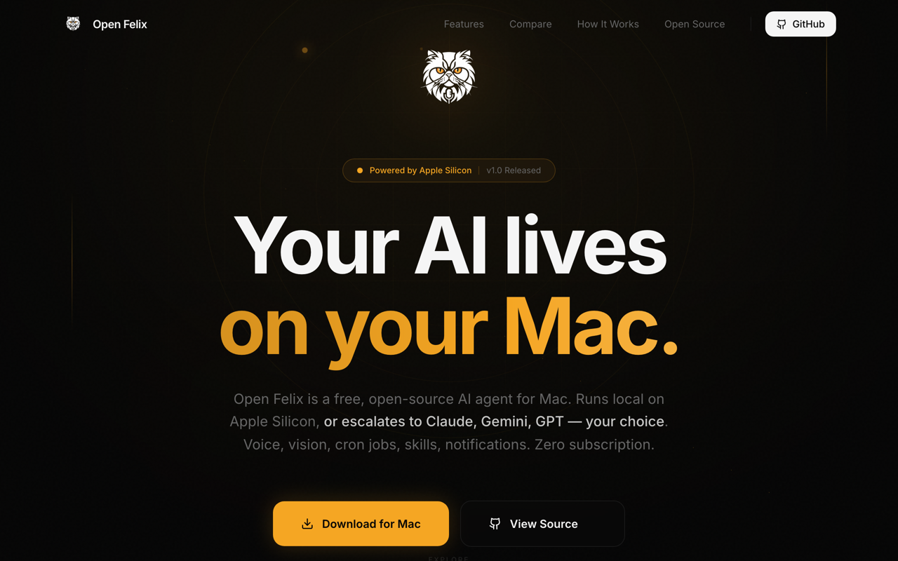 OpenFelix — Landing page pentru agent AI local, cu focus pe produs și încredere.
