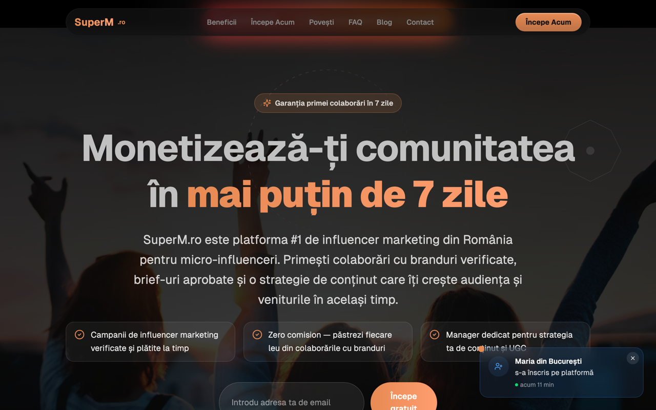 SuperM — Platformă pentru campanii, creatori și branduri în România.